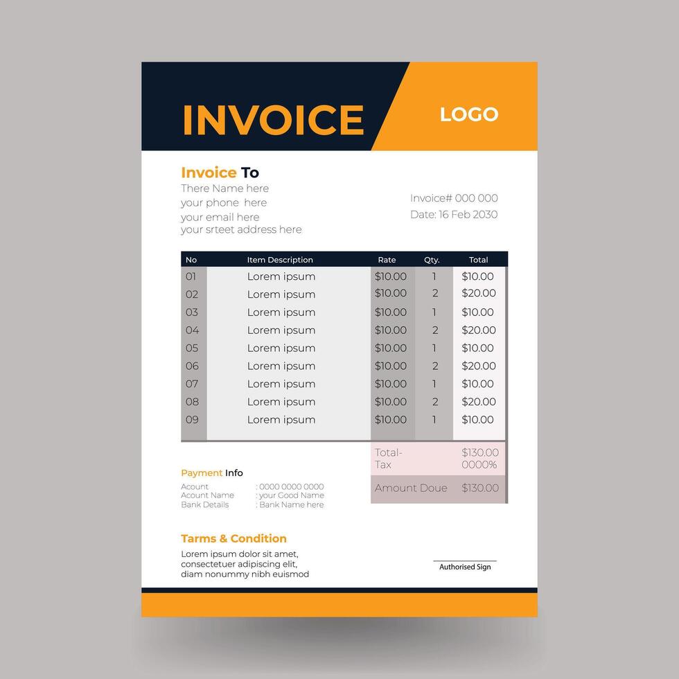 Minimalist yellow invoice template design vector
