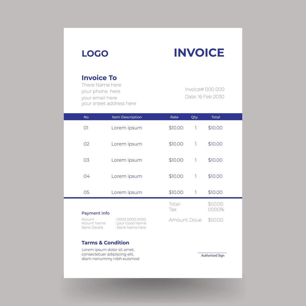 Minimalist blue blue invoice template design vector
