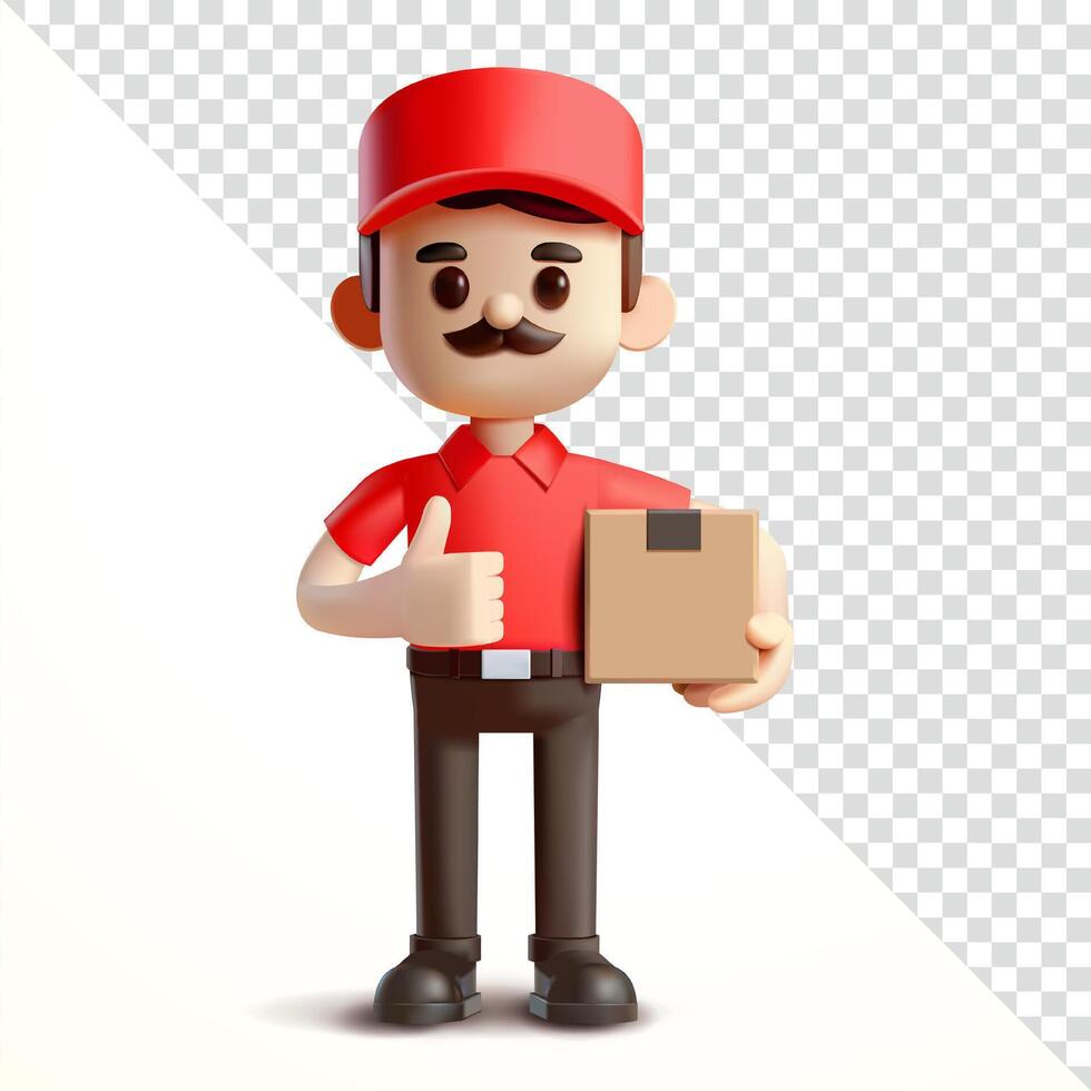 Delivery man carrying package with finger like symbol, 3d. Suitable for business and design elements vector