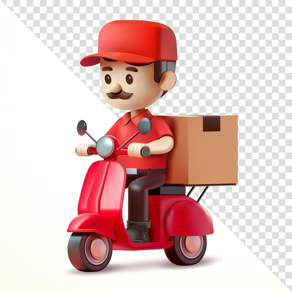 Delivery man riding a scooter, 3d. Suitable for business and design elements vector