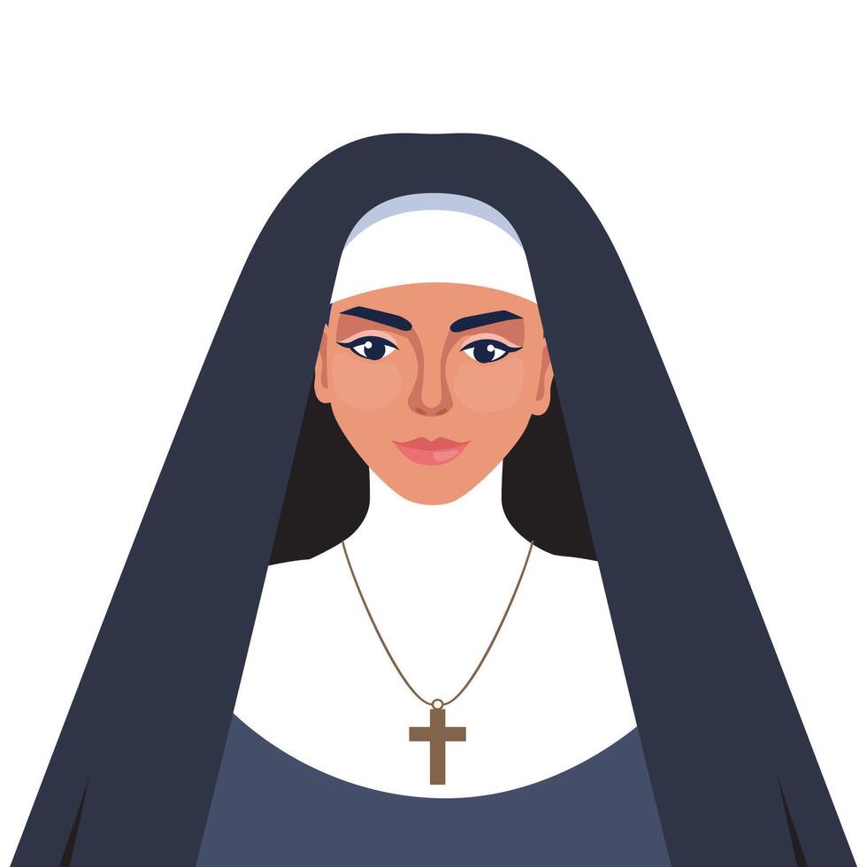 Nun In traditional black attire symbolizing religious devotion, modesty, and spiritual faith. illustration. vector