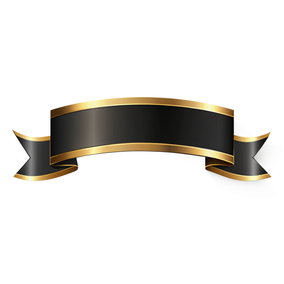 Black banner empty ribbon Shape with golden outline on transparent background png