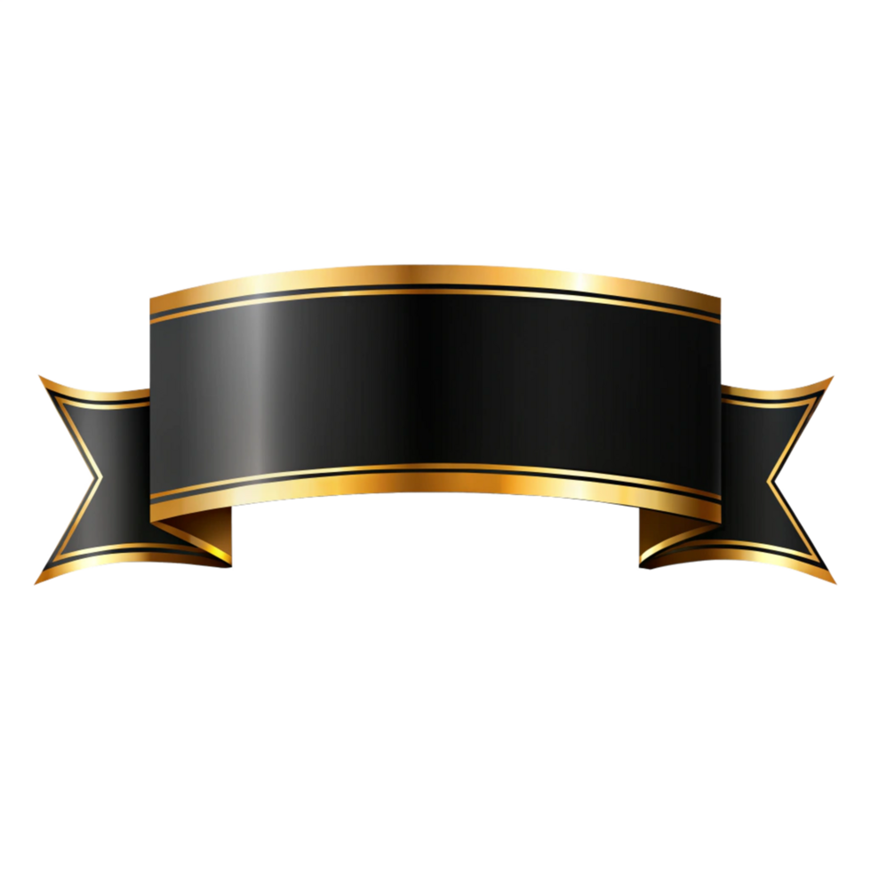 Black banner Shape with golden outline isolated on transparent background png