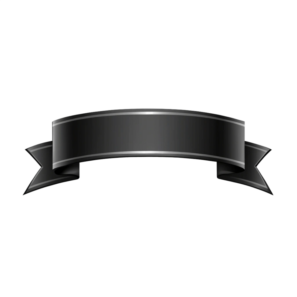 Black banner ribbon Shape with white outline isolated on transparent background png