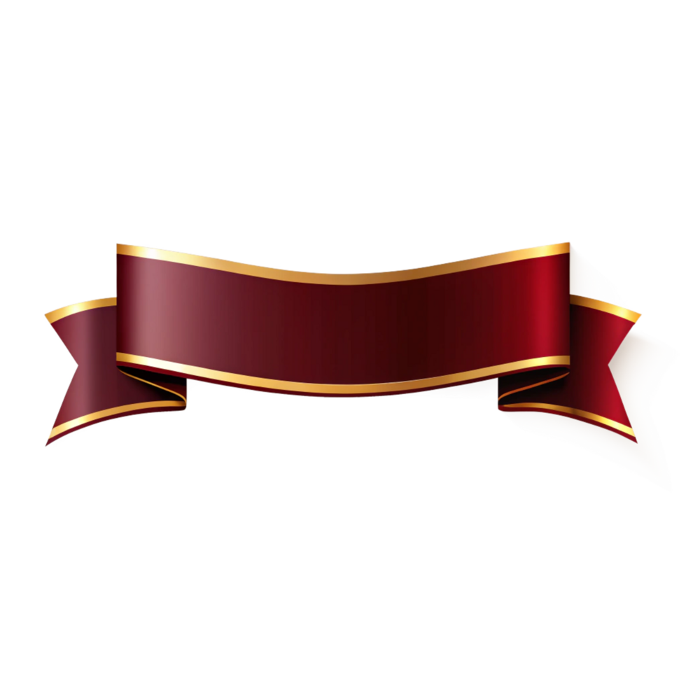 dark Red elegant ribbon Shape with golden outline isolated on transparent background png