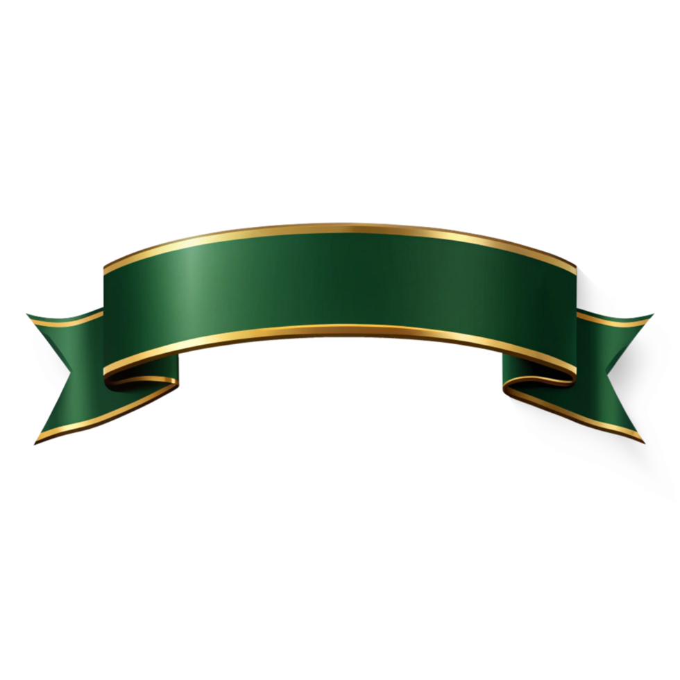 Dark Green ribbon Shape with golden outline isolated on transparent background png
