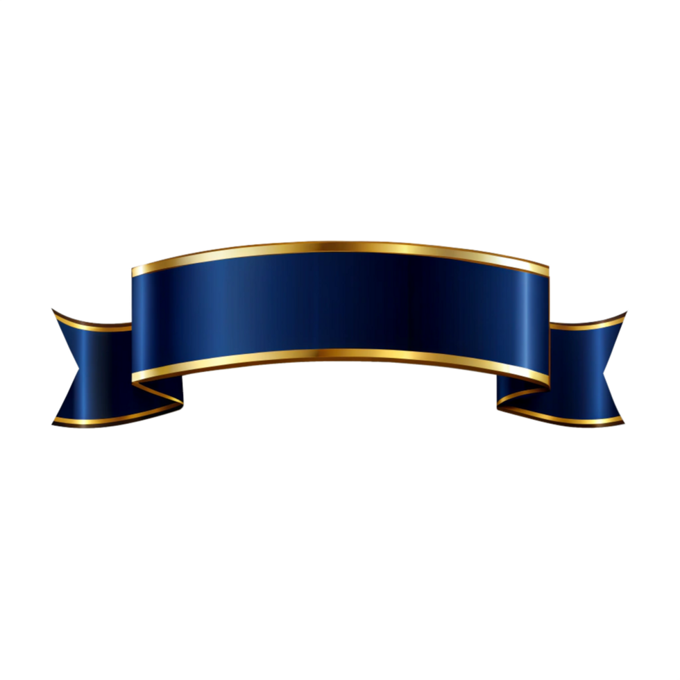 Dark Blue shiny ribbon Shape with golden outline isolated on transparent background png