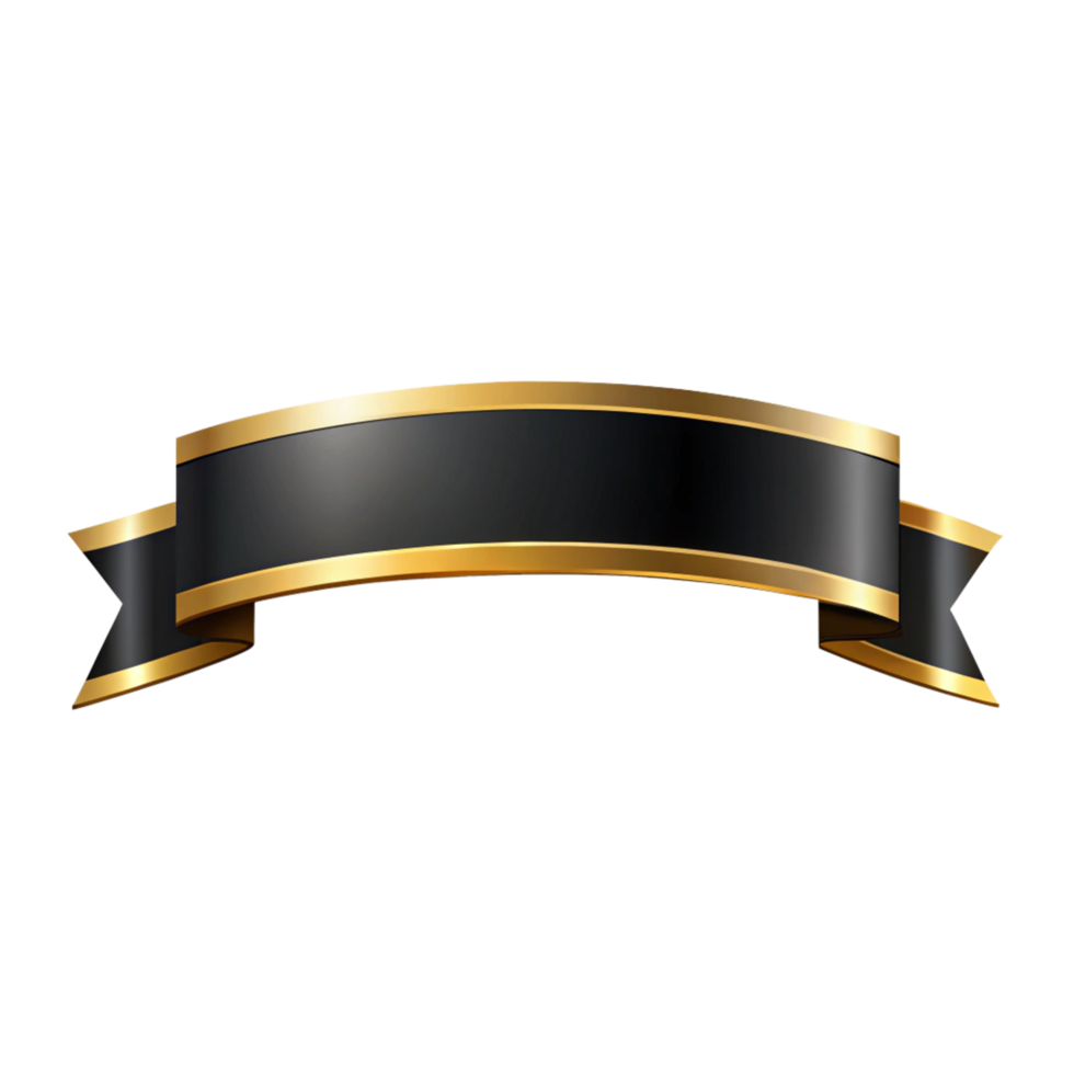 Black banner blank Shape with golden outline isolated on transparent background png