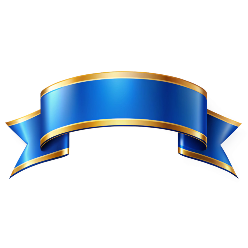 Blue ribbon Shape with golden outline isolated on transparent background png
