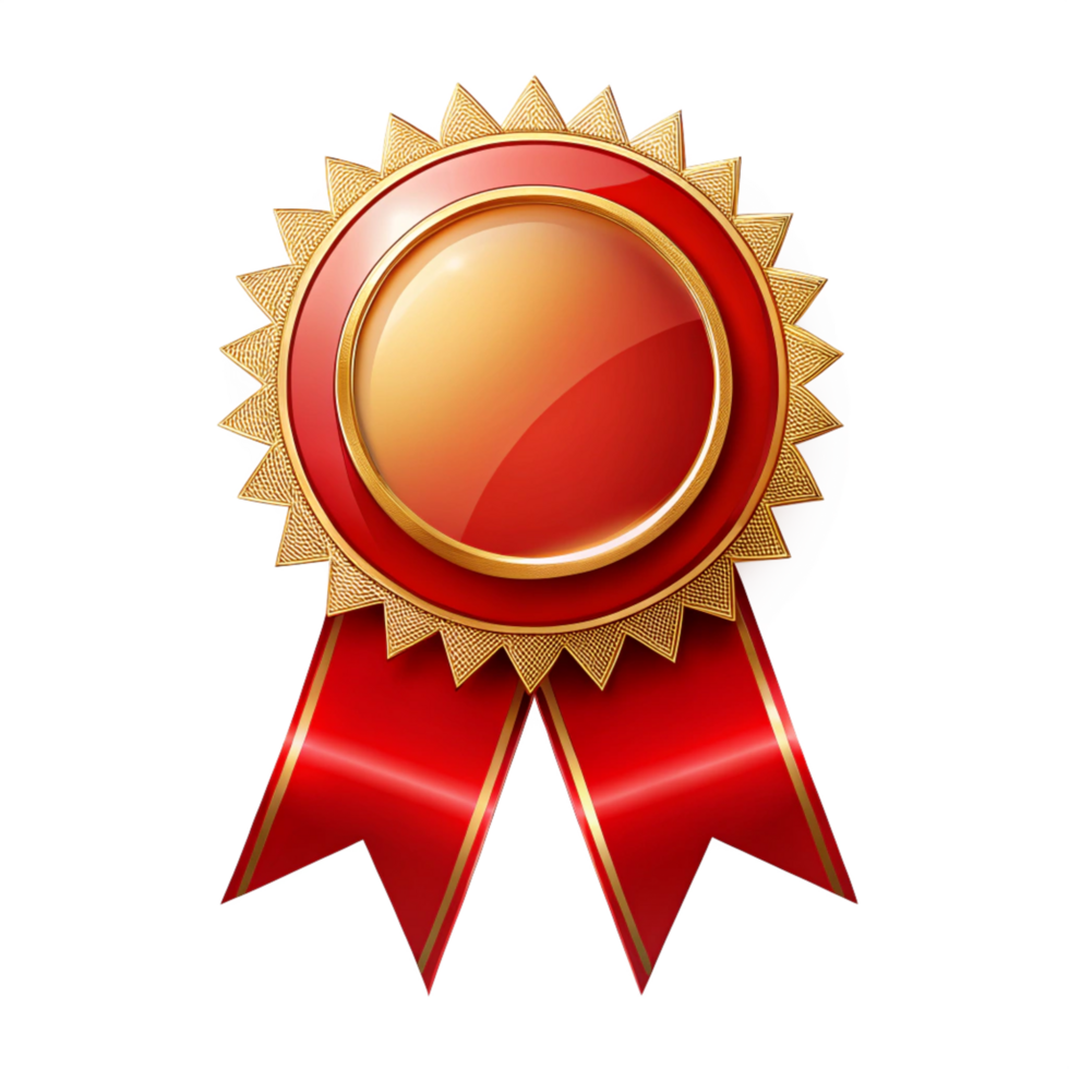 Elegant Red ribbon Certificate Badge Achievement icon with golden border isolated on transparent background png