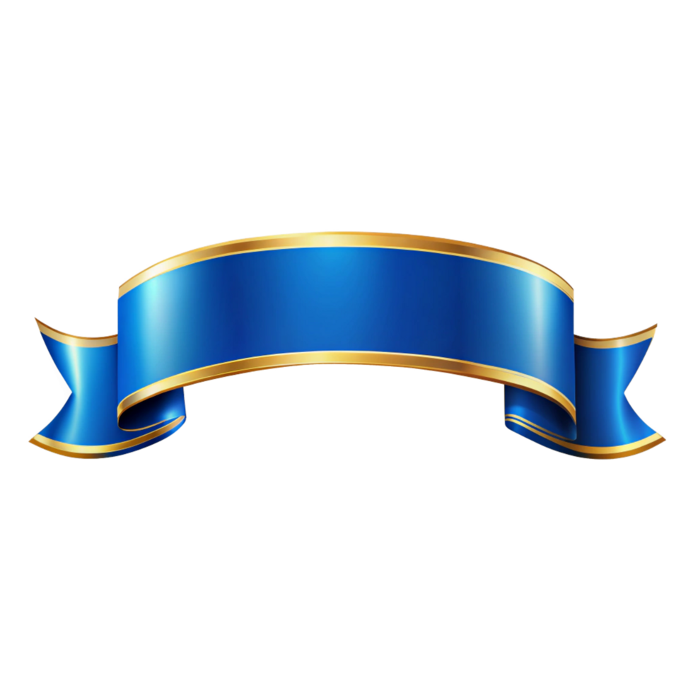 Blue shiny banner ribbon Shape with golden outline isolated on transparent background png