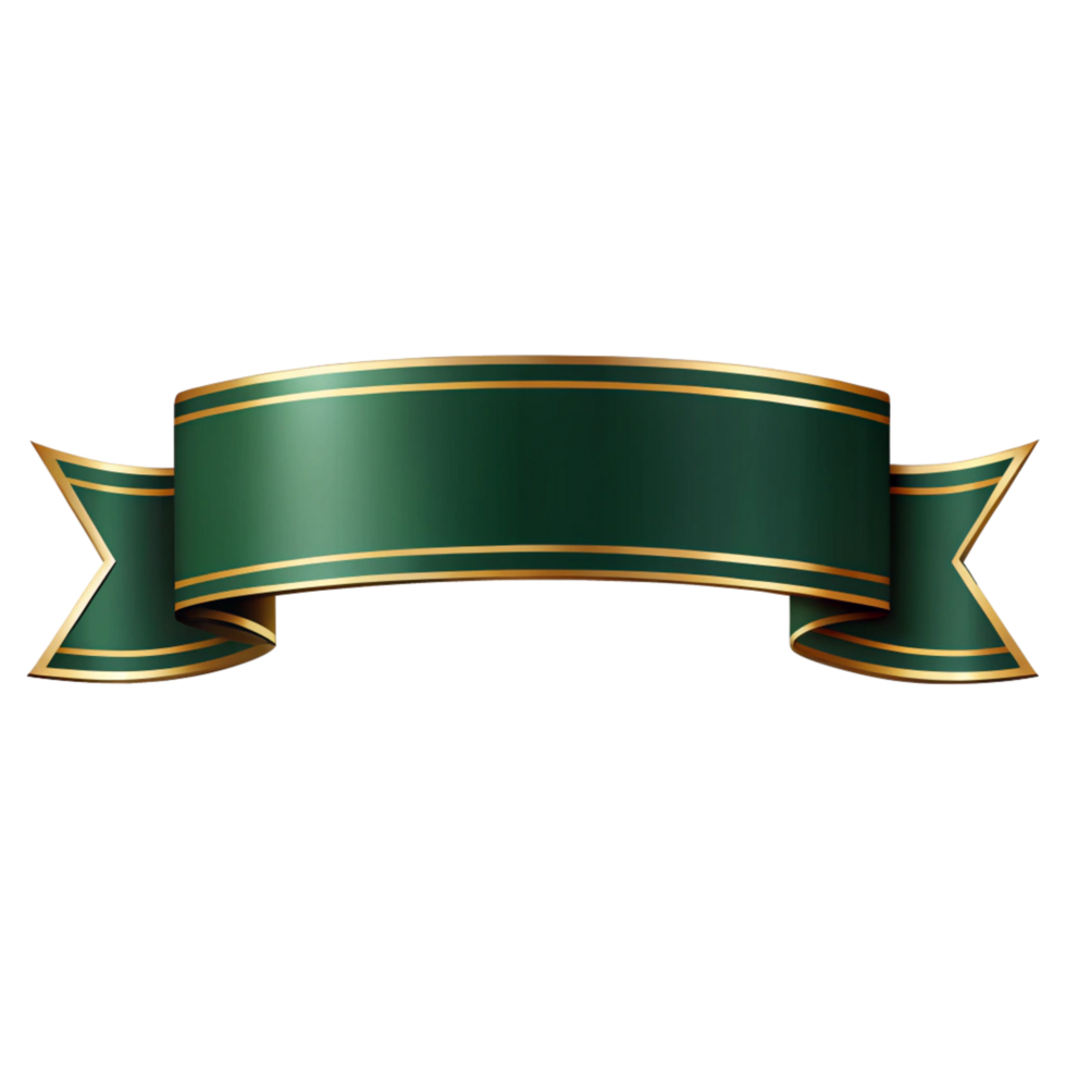 Dark Green shiny ribbon Shape with golden outline isolated on transparent background png