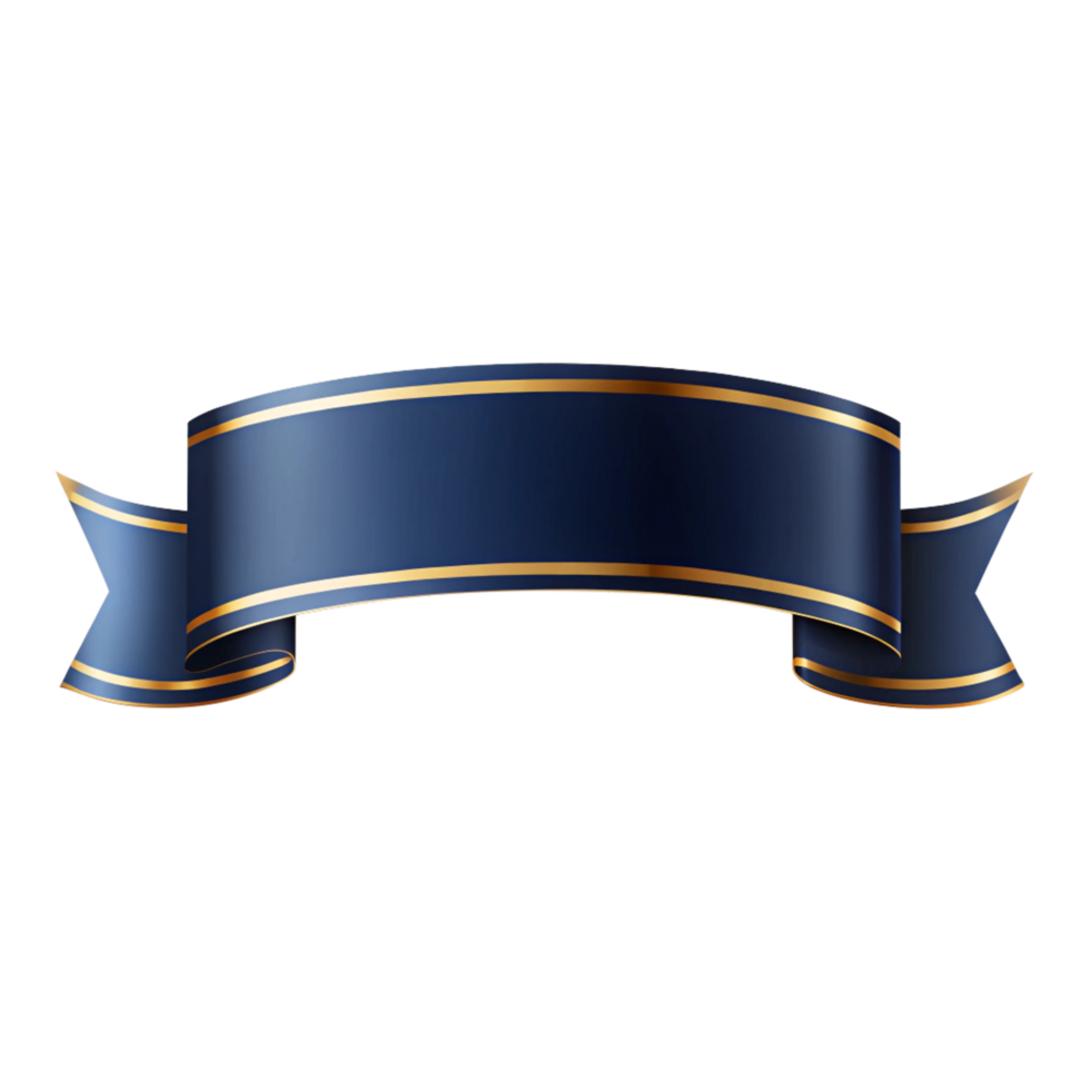 Dark Blue empty banner ribbon Shape with golden outline isolated on transparent background png