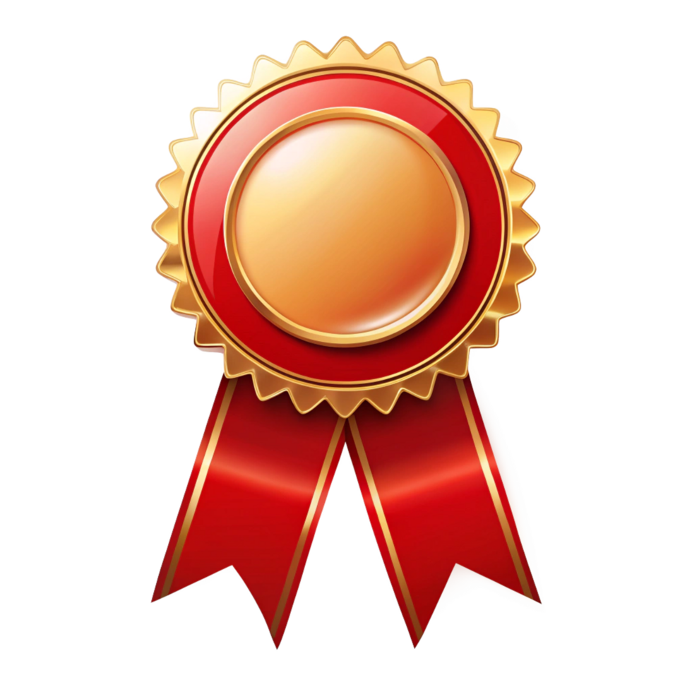 Elegant Red and golden ribbon Certificate Badge Achievement icon on transparent background png