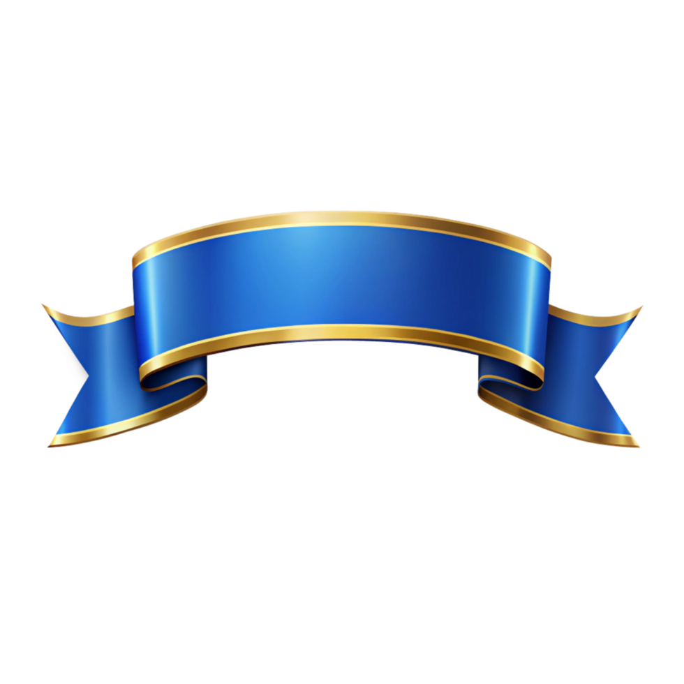 Elegant Blue banner ribbon Shape with golden outline isolated on transparent background png
