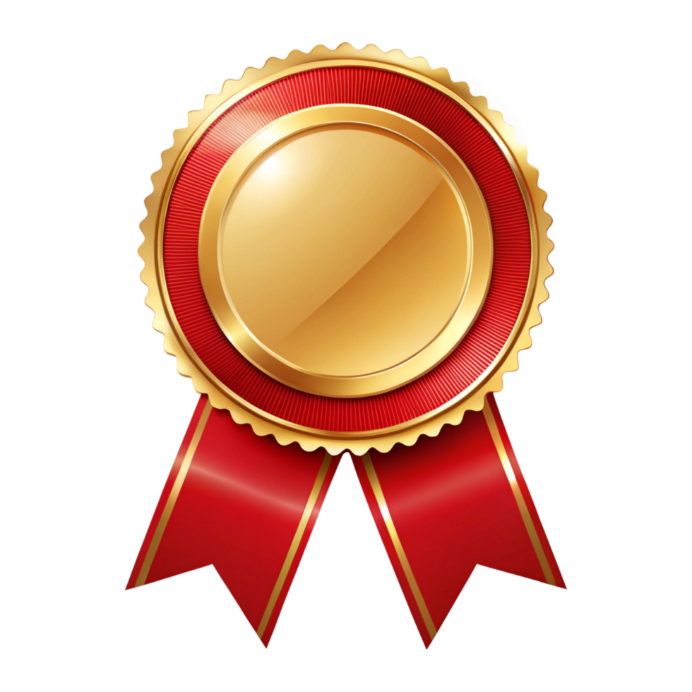 Red and golden ribbon Certificate Badge Achievement icon isolated on transparent background png