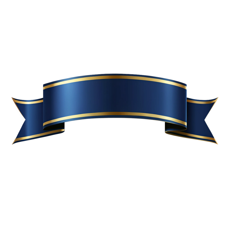 Dark Blue blank banner ribbon Shape with golden outline isolated on transparent background png