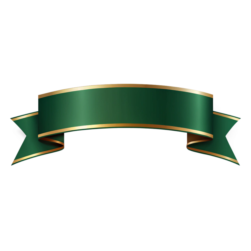 Dark Green blank banner ribbon Shape with golden outline isolated on transparent background png