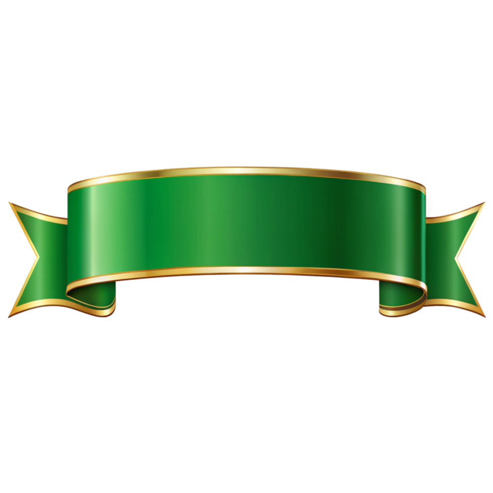 Green shiny ribbon Shape with golden outline isolated on transparent background png