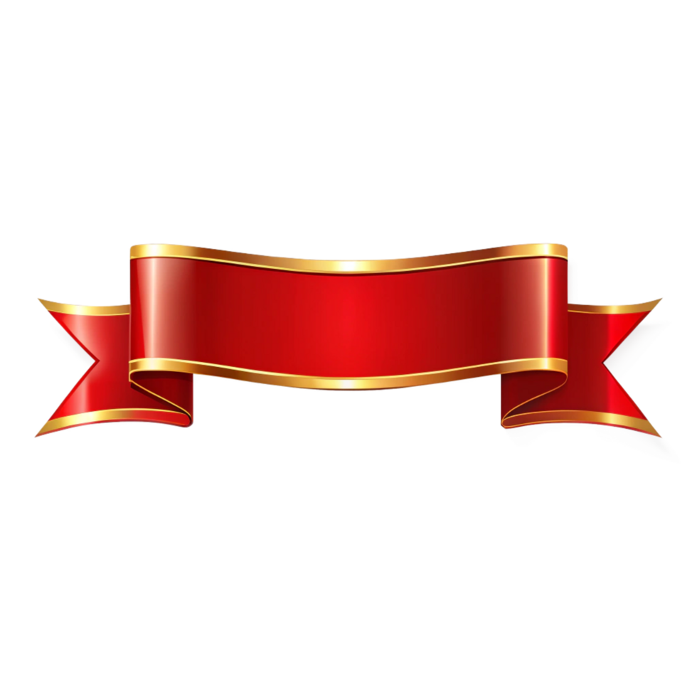 Red banner ribbon Shape with golden outline isolated on transparent background png