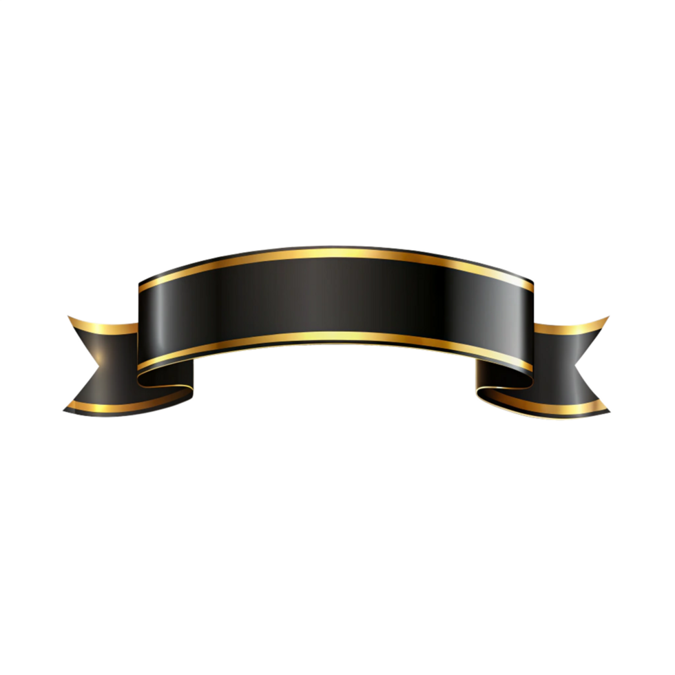 Black banner ribbon Shape with golden outline isolated on transparent background png