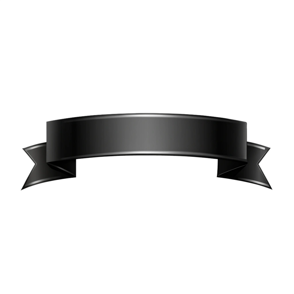 Black empty ribbon Shape with white outline isolated on transparent background png
