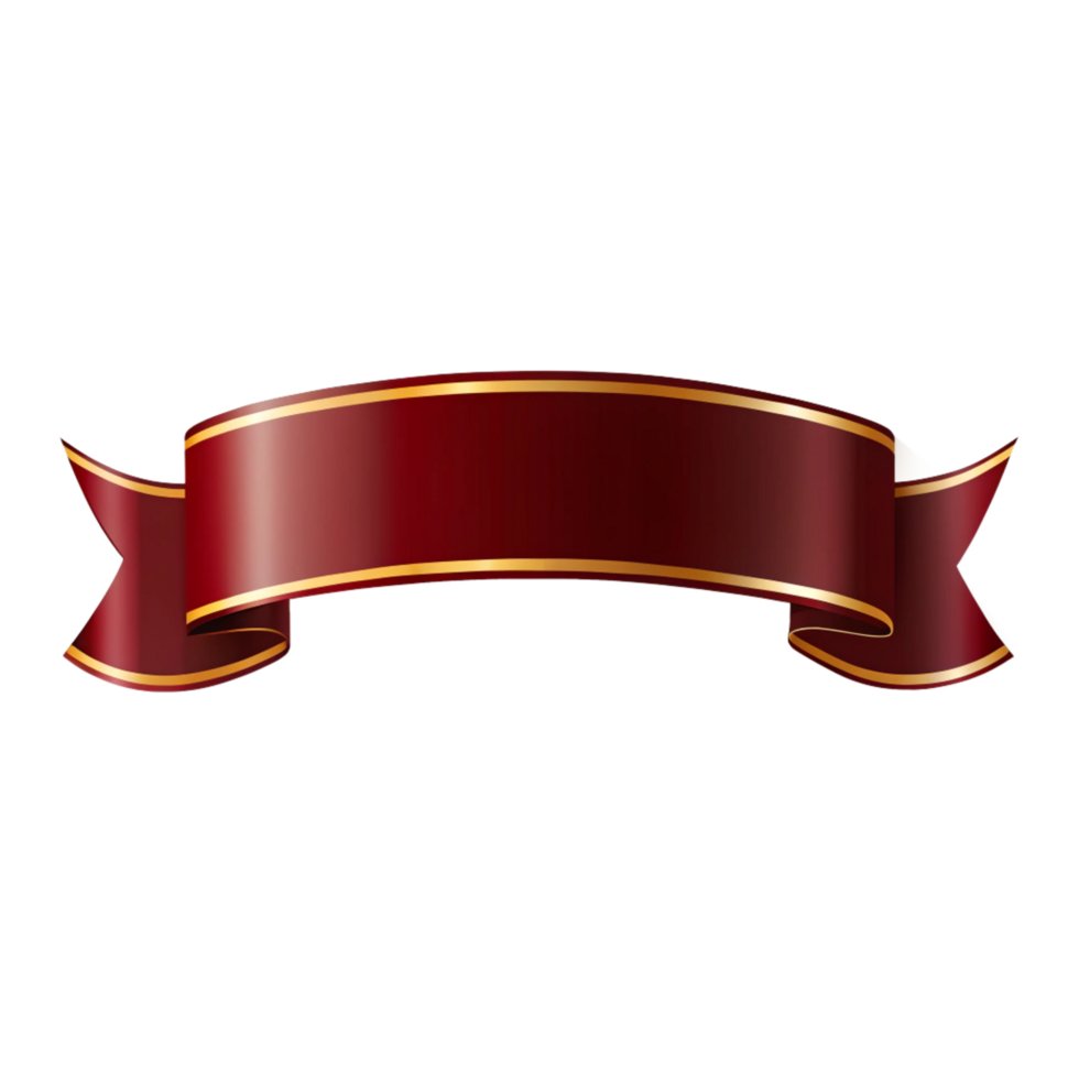 dark Red banner ribbon Shape with golden outline isolated on transparent background png