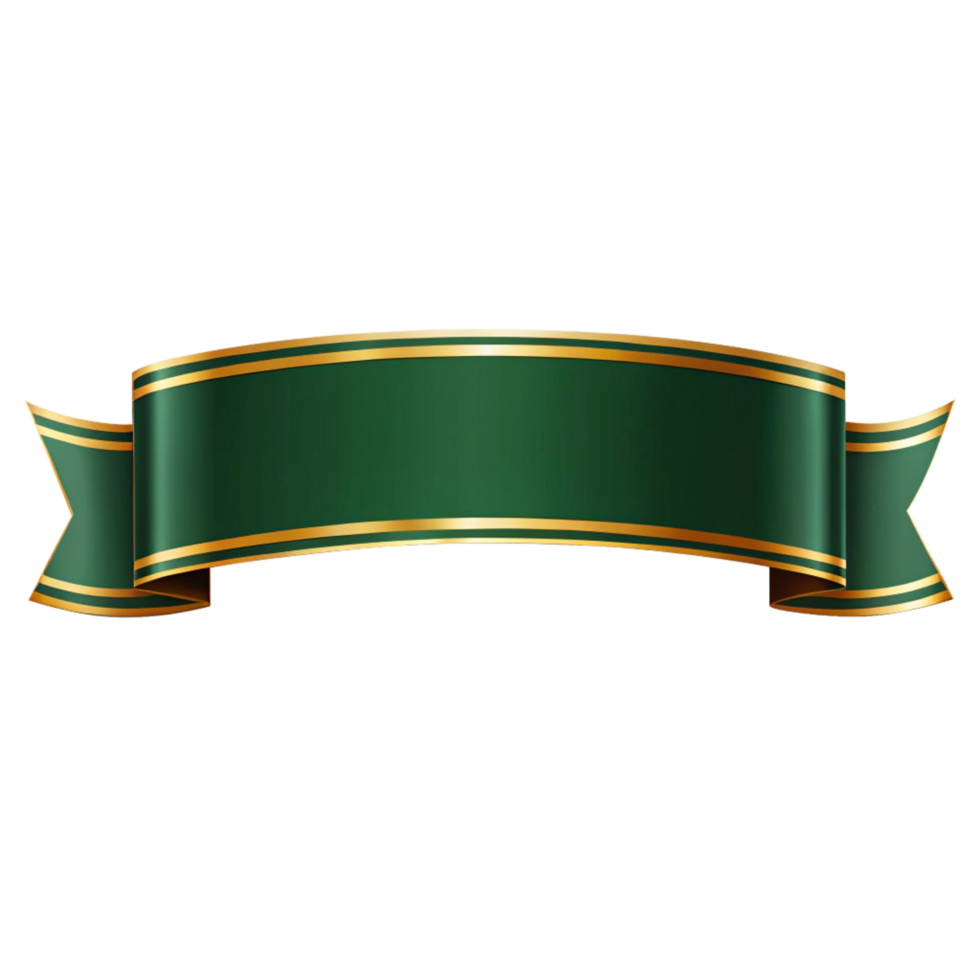 Dark Green banner ribbon Shape with golden outline isolated on transparent background png