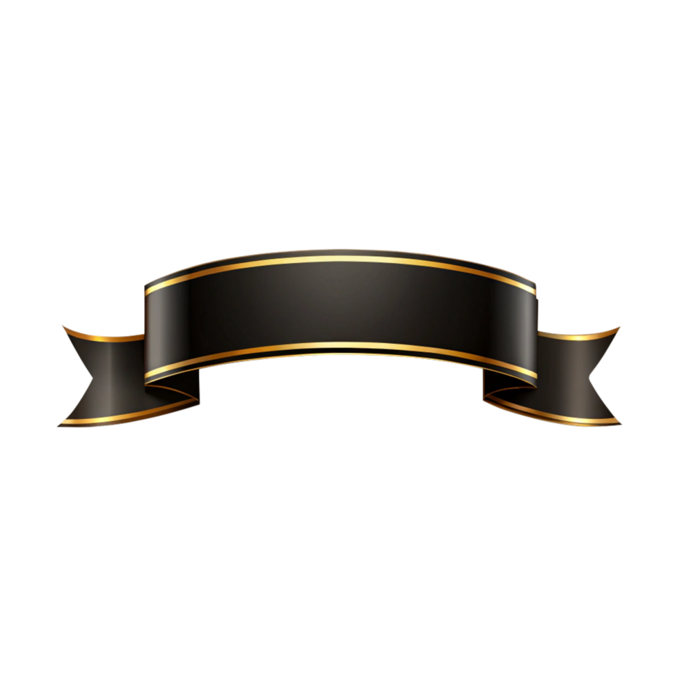 Black ribbon Shape with golden outline isolated on transparent background png