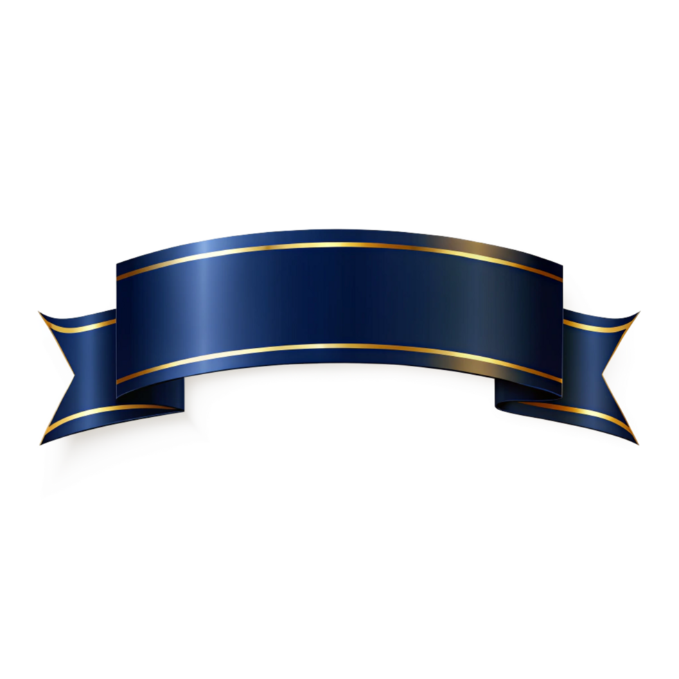Dark Blue empty shiny banner ribbon Shape with golden outline isolated on transparent backgroundn png