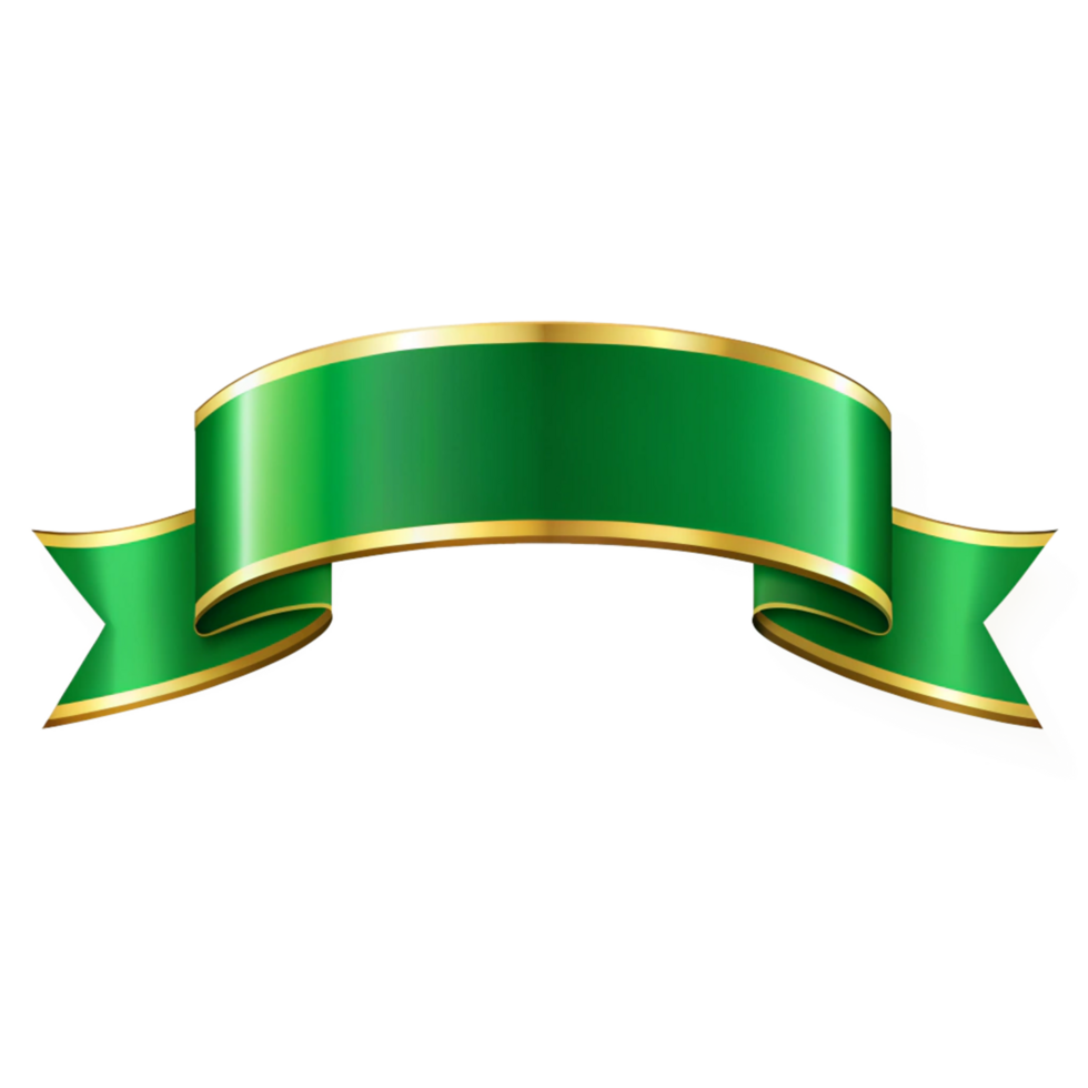 Green banner ribbon Shape with golden outline isolated on transparent background png