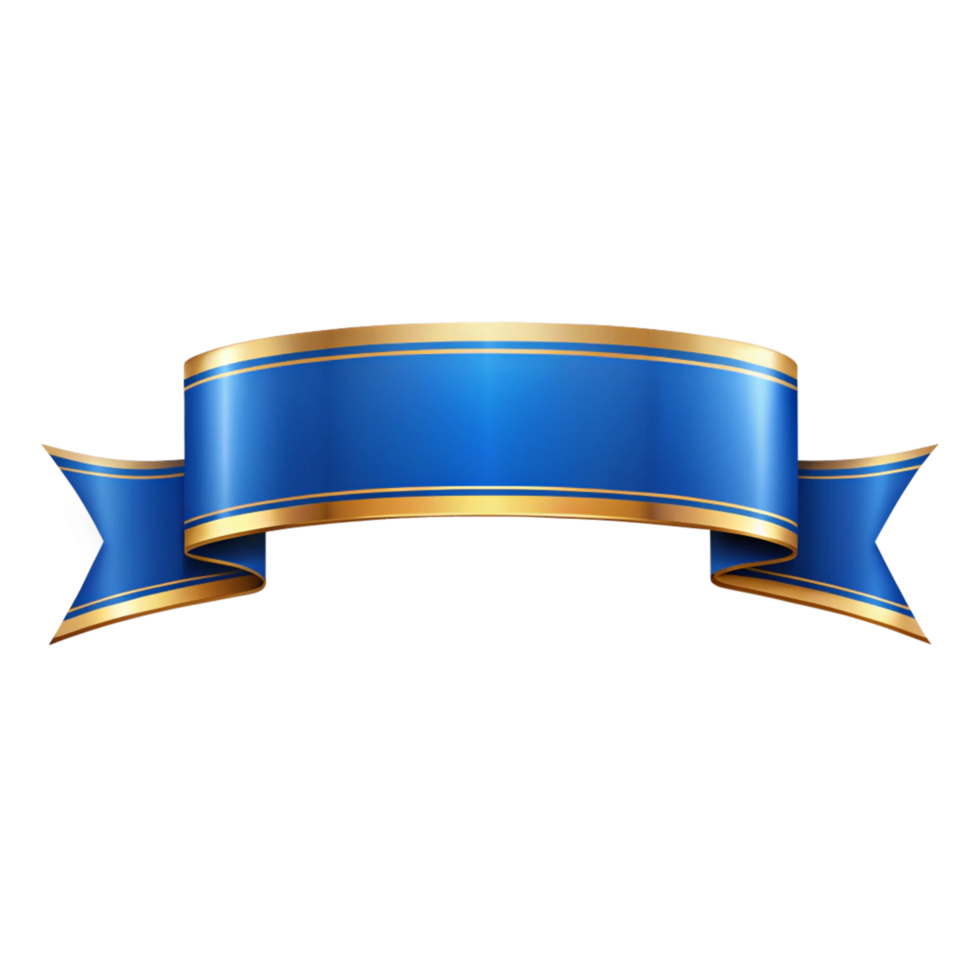 Blue banner ribbon Shape with golden outline isolated on transparent background png
