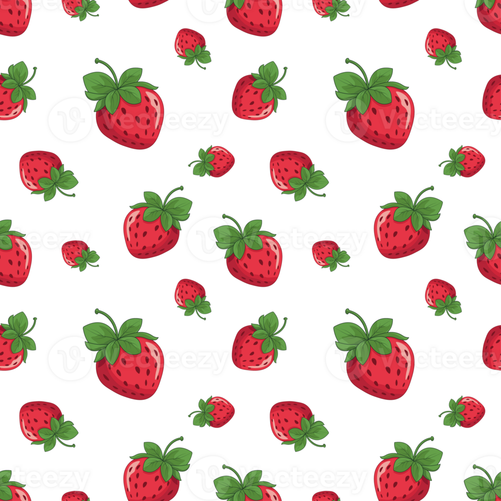 Strawberry seamless pattern. Repeating pattern with strawberries. Summer pattern on transparent background. Juicy red seamless strawberries png