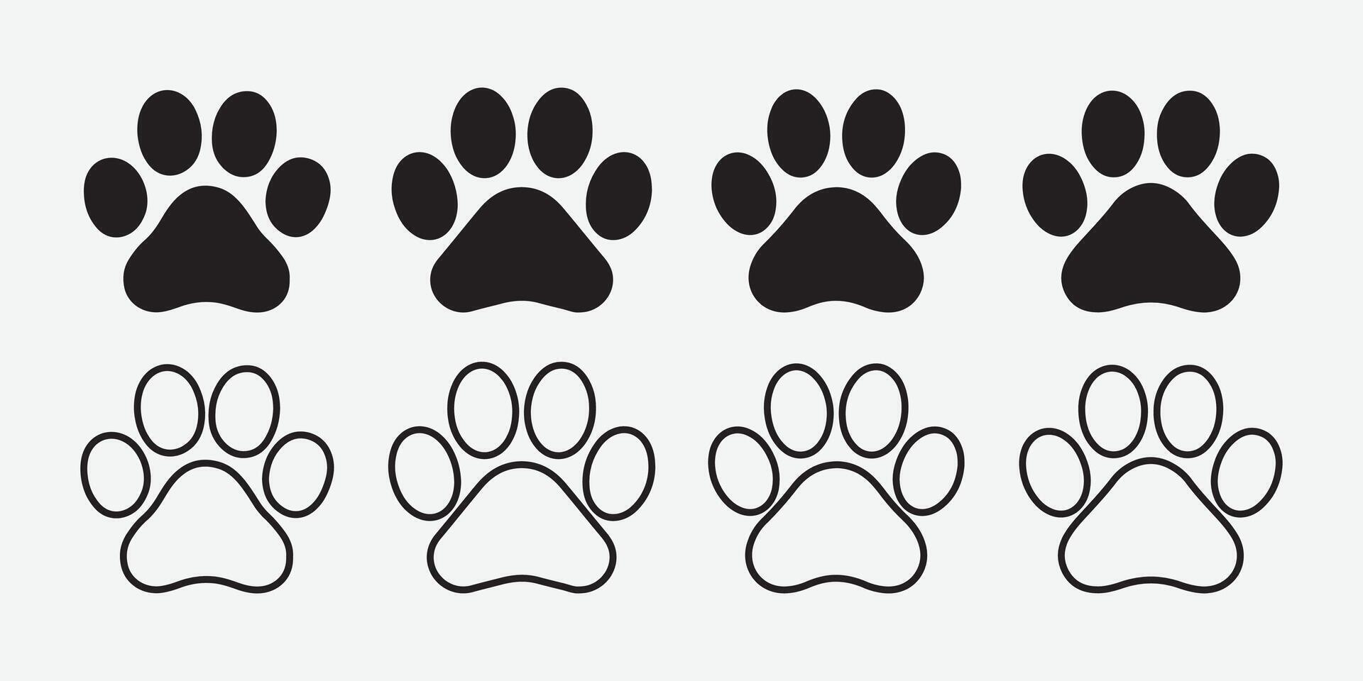 Paw Prints Icons Set. Animal Footprint Pack. Dog and Cat Paw Icons. Pet Paw Mark Symbol. vector
