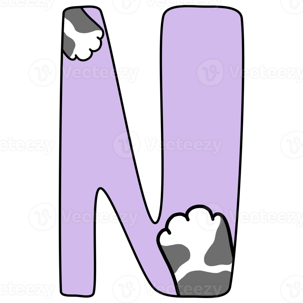 Hand drawn uppercase N with cat paws png