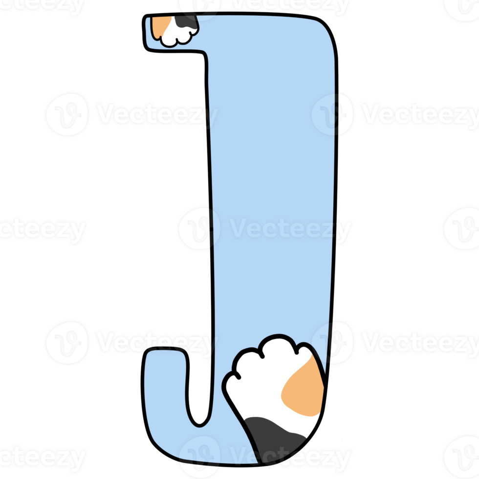 Hand drawn uppercase J with cat paw png