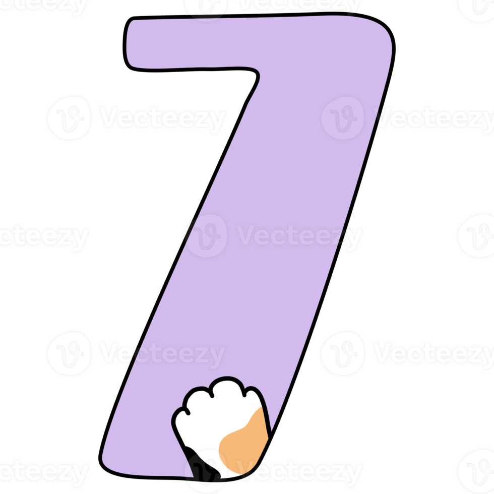 Number 7 with cat paw png