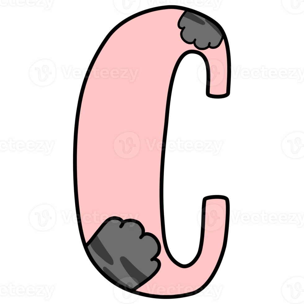 Hand drawn uppercase C with cat paw png