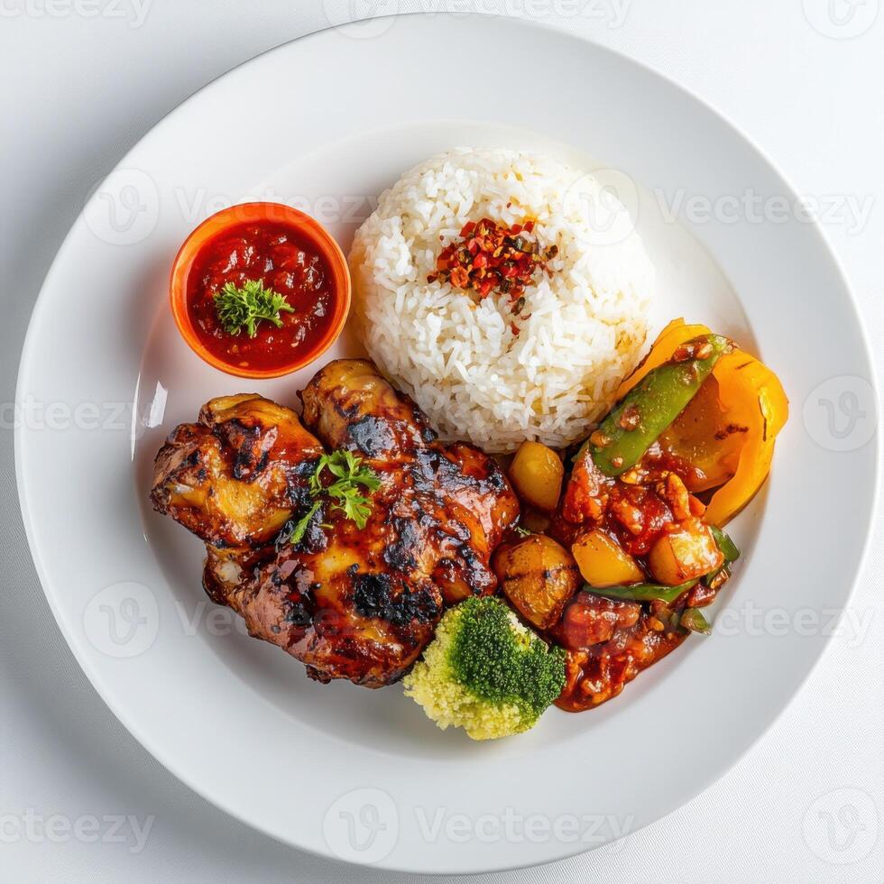 Grilled Chicken with Rice and Vegetables photo