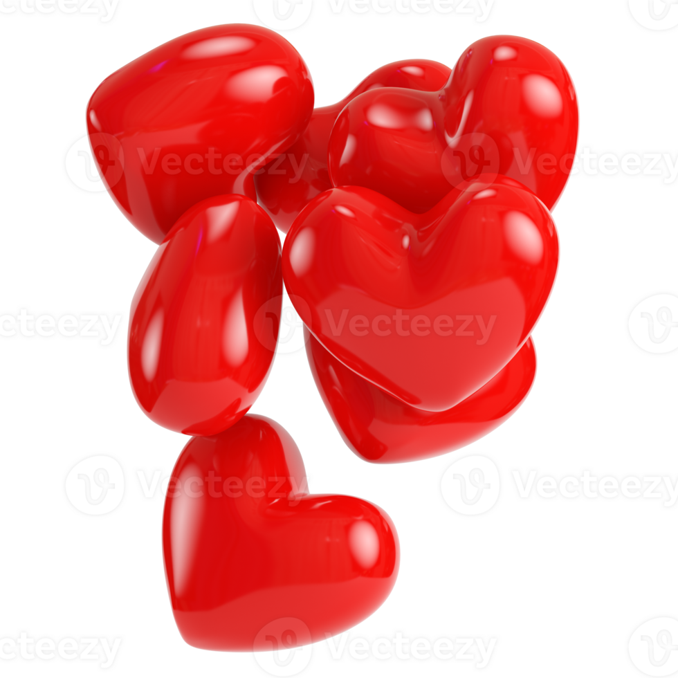 Heap of red hearts isolated on transparent background png
