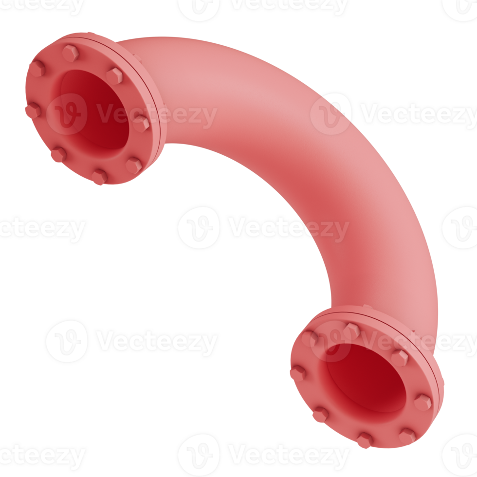 Abstract bend pink pipe with industrial elements isolated on transparent background png