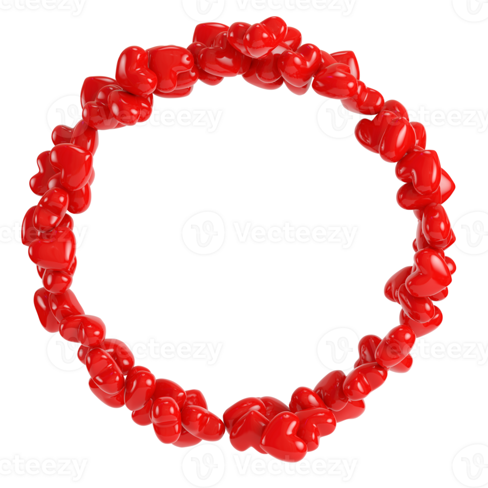 Frame of red abstract hearts isolated on transparent background png