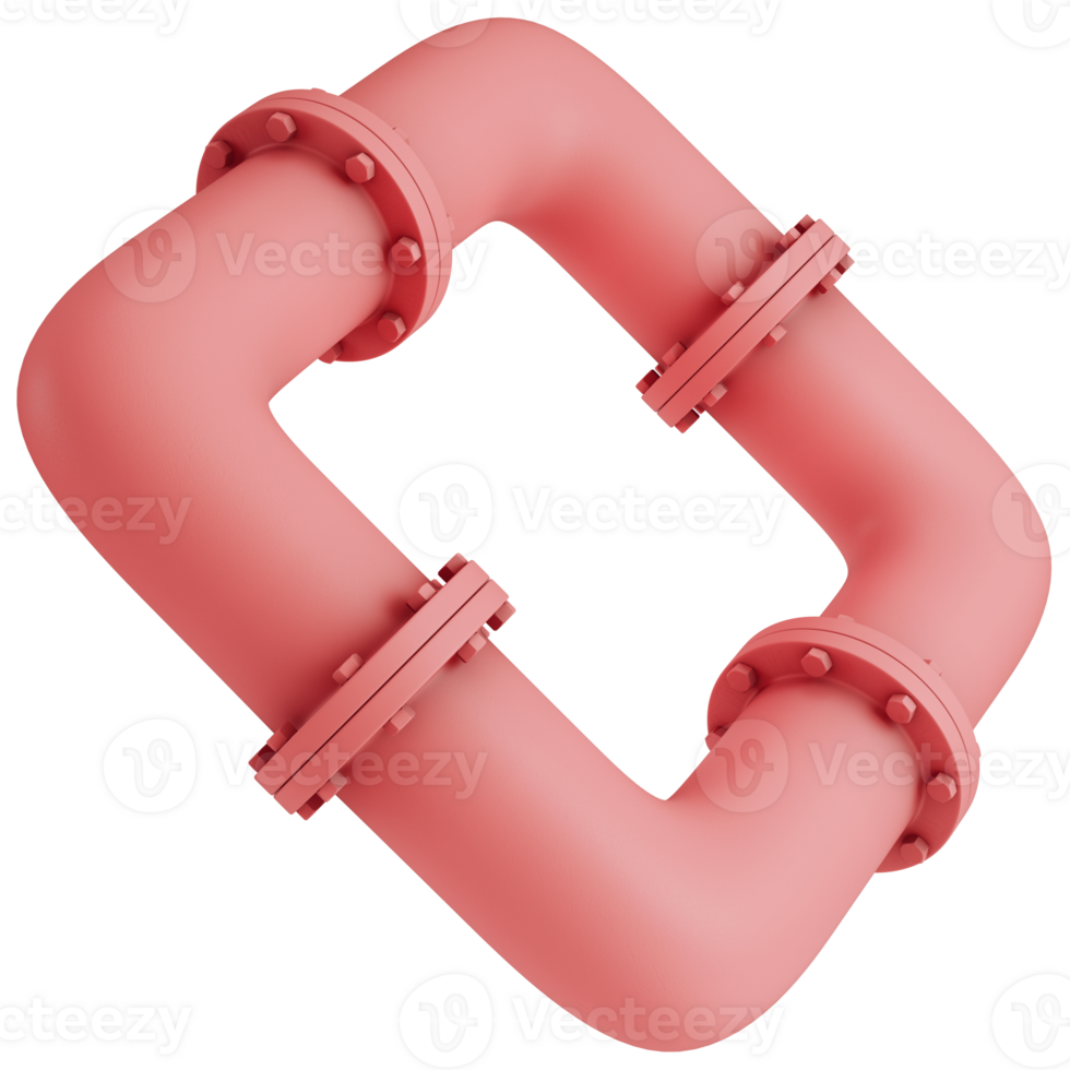 Abstract rectangle pink pipe with industrial elements isolated on transparent background png