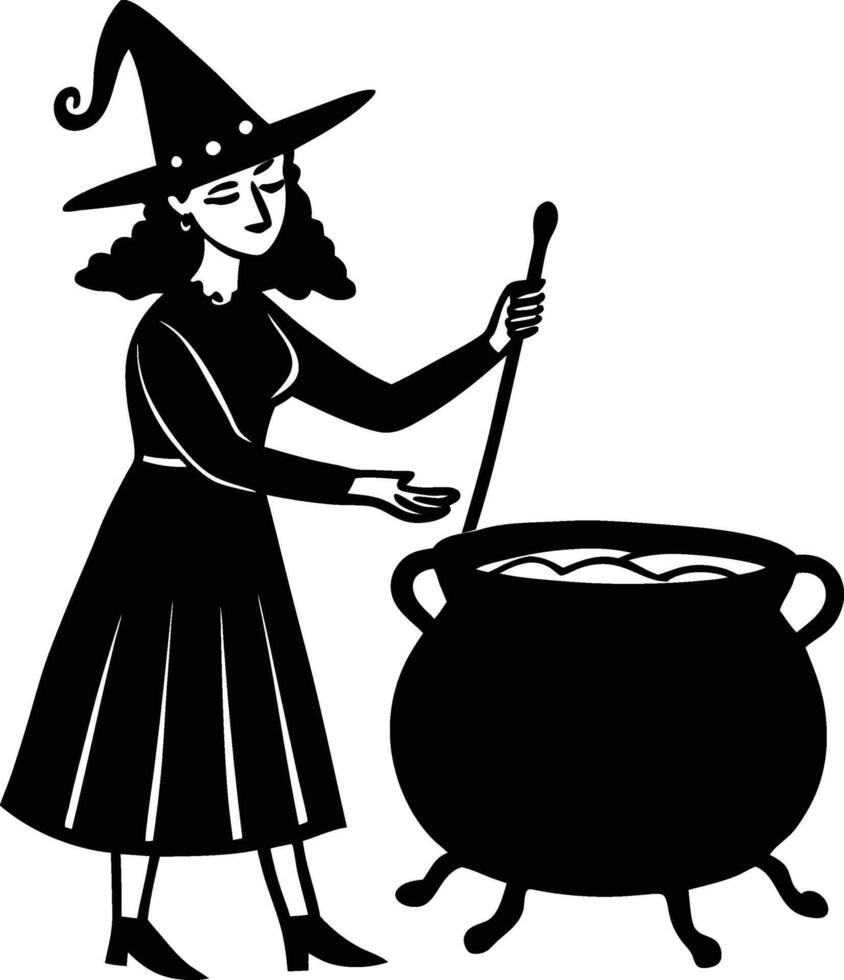 Witch stirring a cauldron vector
