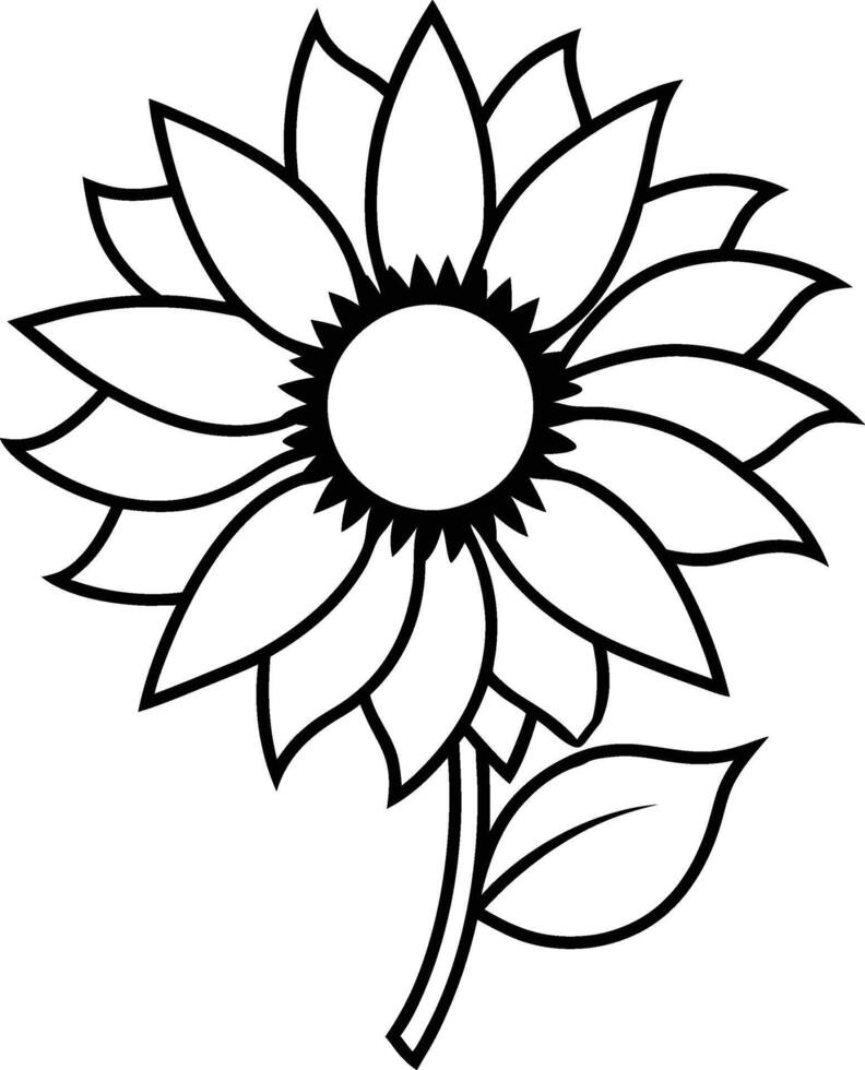 Sunflower coloring page line art illustration vector