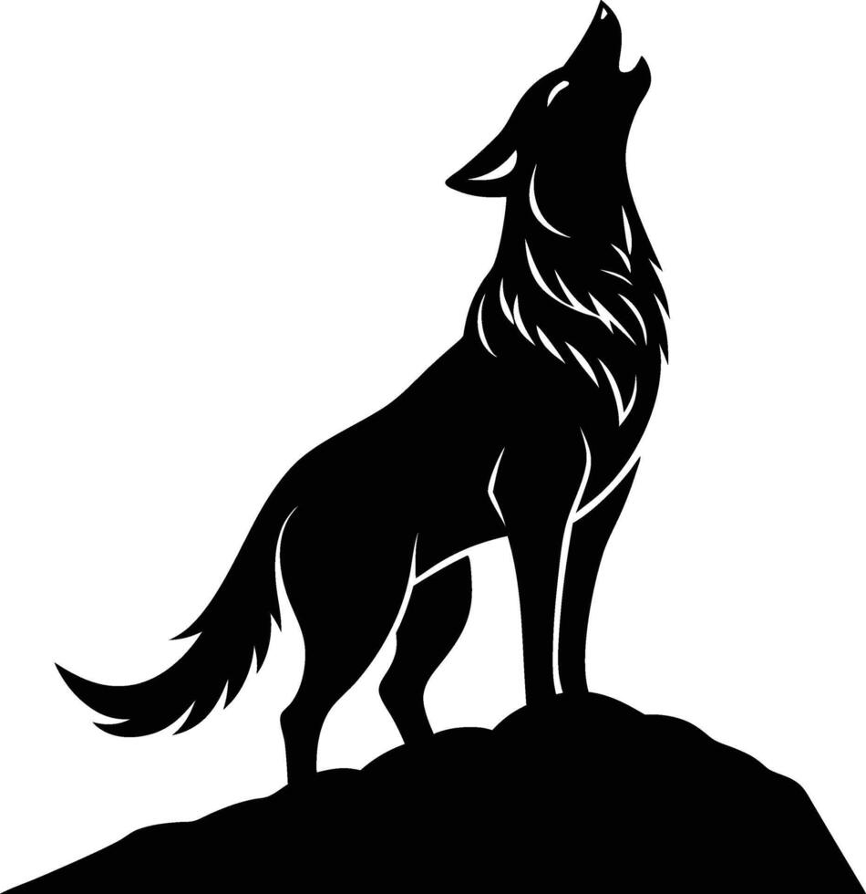 Wolf Howling on Hill Silhouette Illustration vector