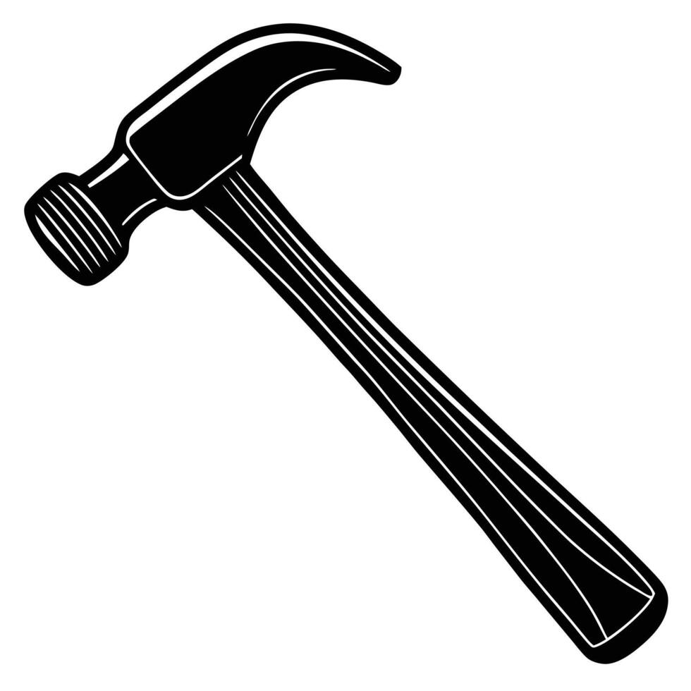 Black and White Hammer Icon Hand-Drawn, Minimalistic Design, Perfect for Construction, DIY Projects, and Tools, Classic Hammer with Clean Lines, Fine Detailing, Art vector
