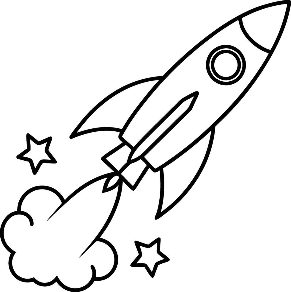 Rocket Taking Off into Space Line Art Illustration vector