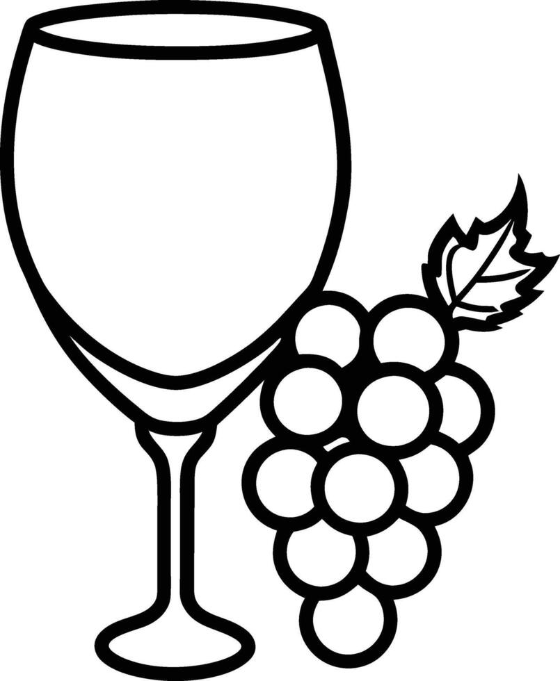 Wine Glass with Grapes Simple Line Drawing vector