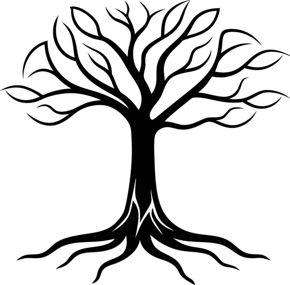 Tree with Visible Roots Silhouette Artwork vector